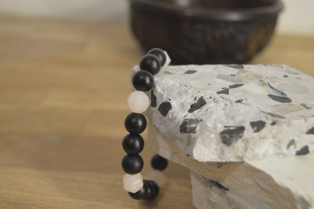 Black Stone Bead Bracelet // Handmade Bracelet // Stone Bracelet // 10mm Beads