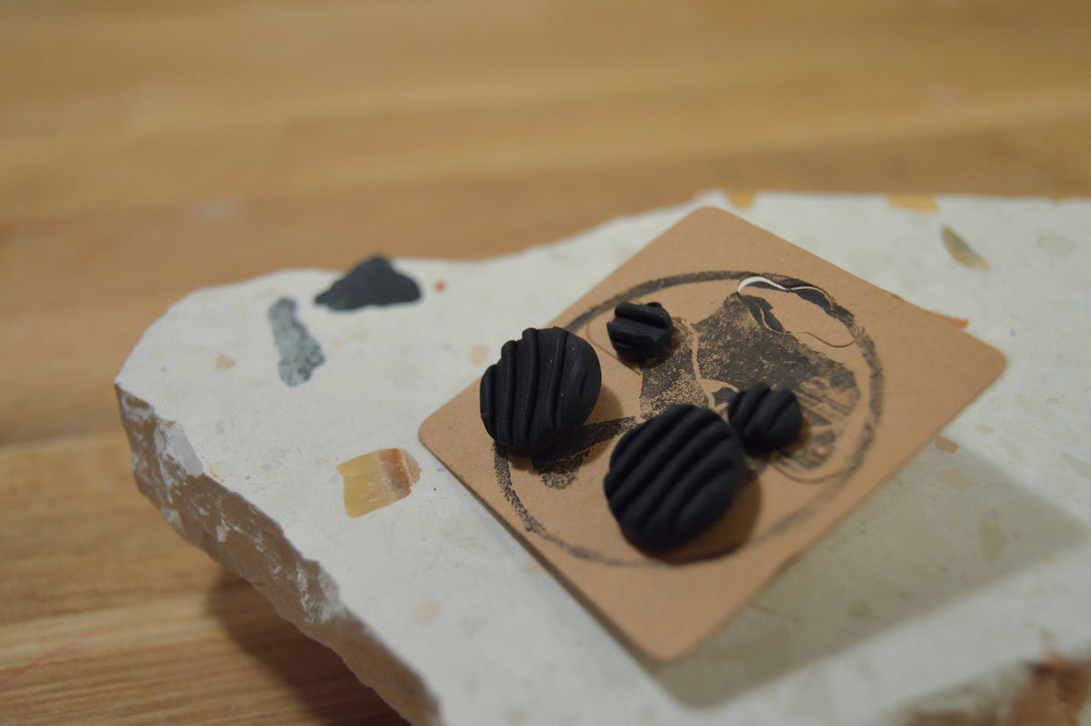 Black Stud Earring Combo // Handmade Earring // Polymer Clay Earring // Stud Earring // Stainless Steel.