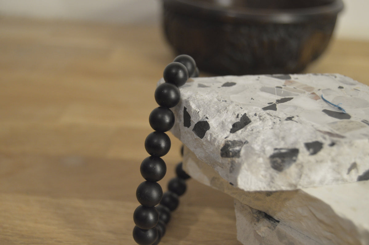 Black Stone Bead Bracelet // Handmade Bracelet // Stone Bracelet // 10mm Beads