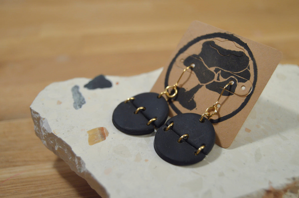 Black Split Circle Dangle Earring // Handmade Earring // Polymer Clay Earring // Dangle Earring // Stainless Steel