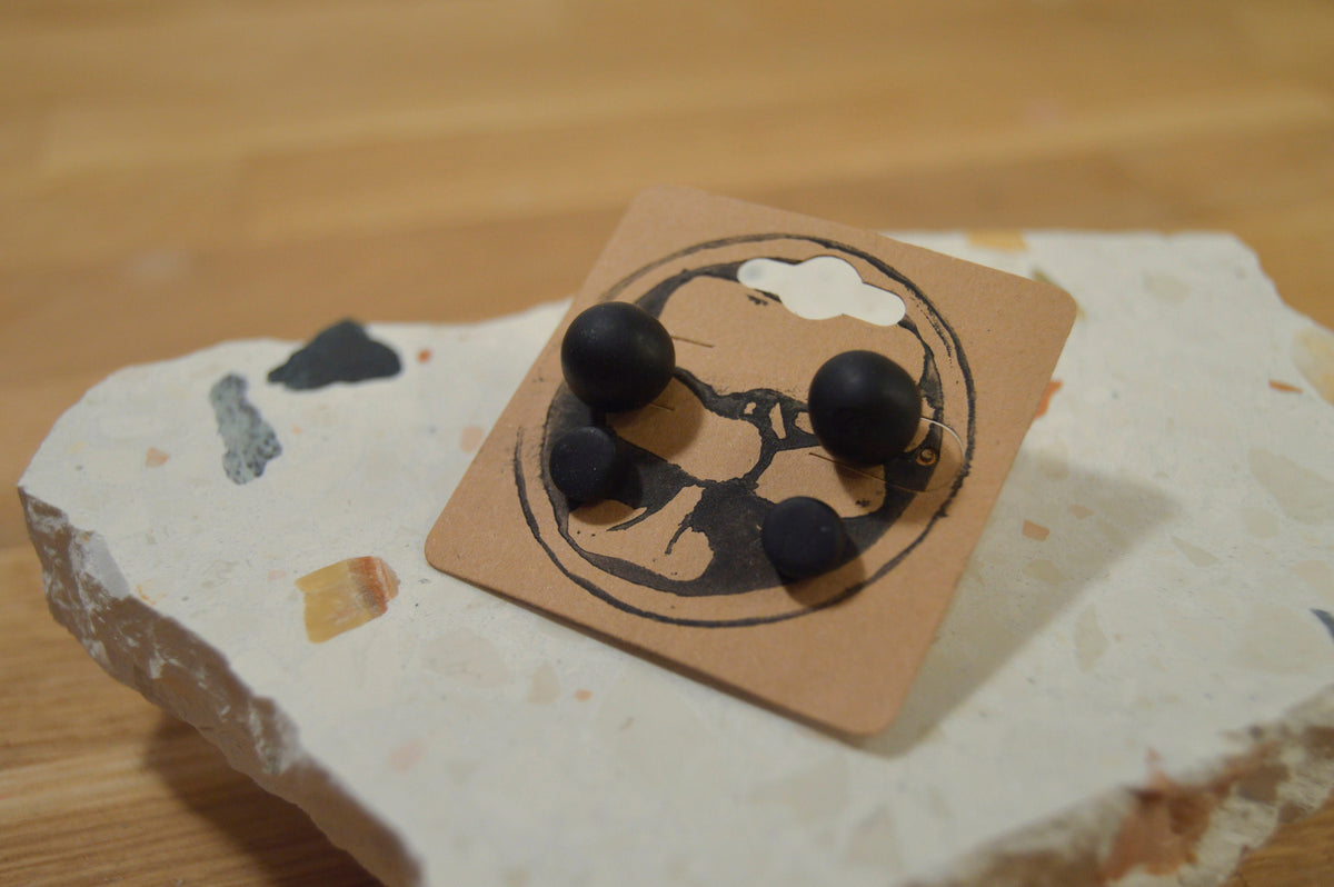 Sphere & Cylindrical Black Stud Earring Combo // Handmade Earring // Polymer Clay Earring // Stud Earring // Stainless Steel.