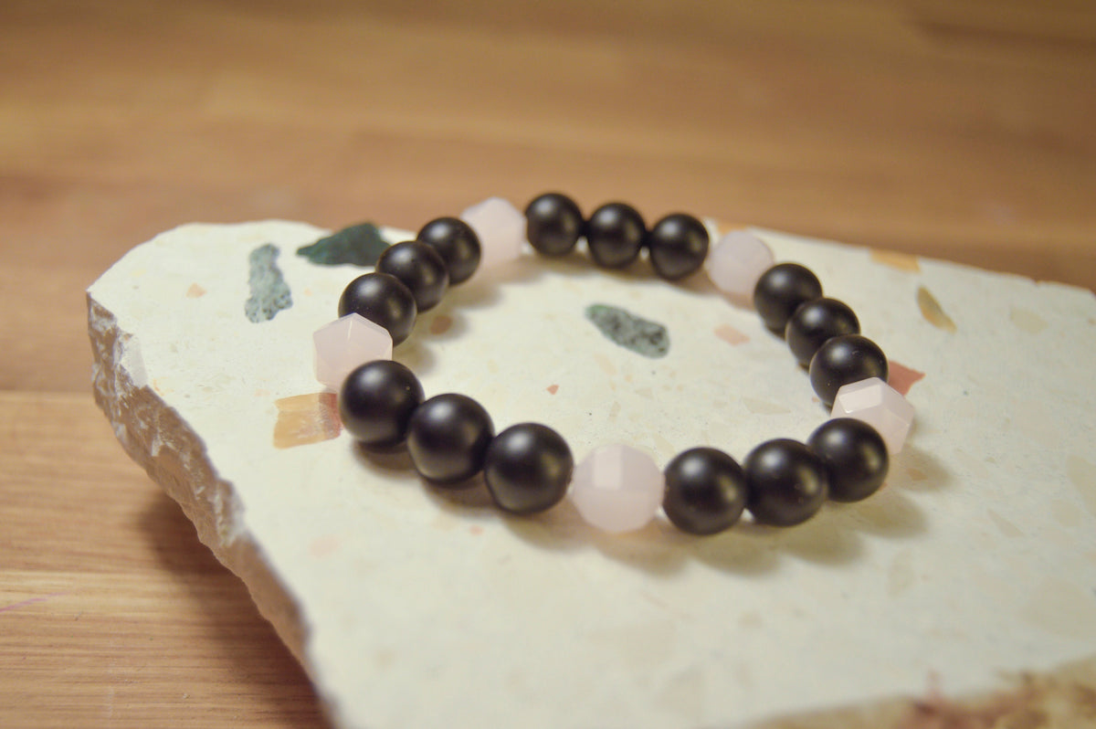 Black Stone Bead Bracelet // Handmade Bracelet // Stone Bracelet // 10mm Beads