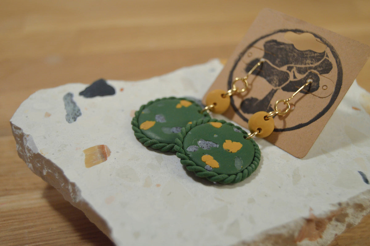 Green & Yellow Terrazzo Inspired Earring // Handmade Earring // Polymer Clay Earring // Dangle Earring // Stainless Steel // Gold Colour
